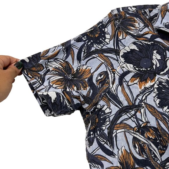 Baird McNutt Linen Murano Mens Slim Fit Blue Floral Short Sleeve Button Shirt M - Picture 3 of 5